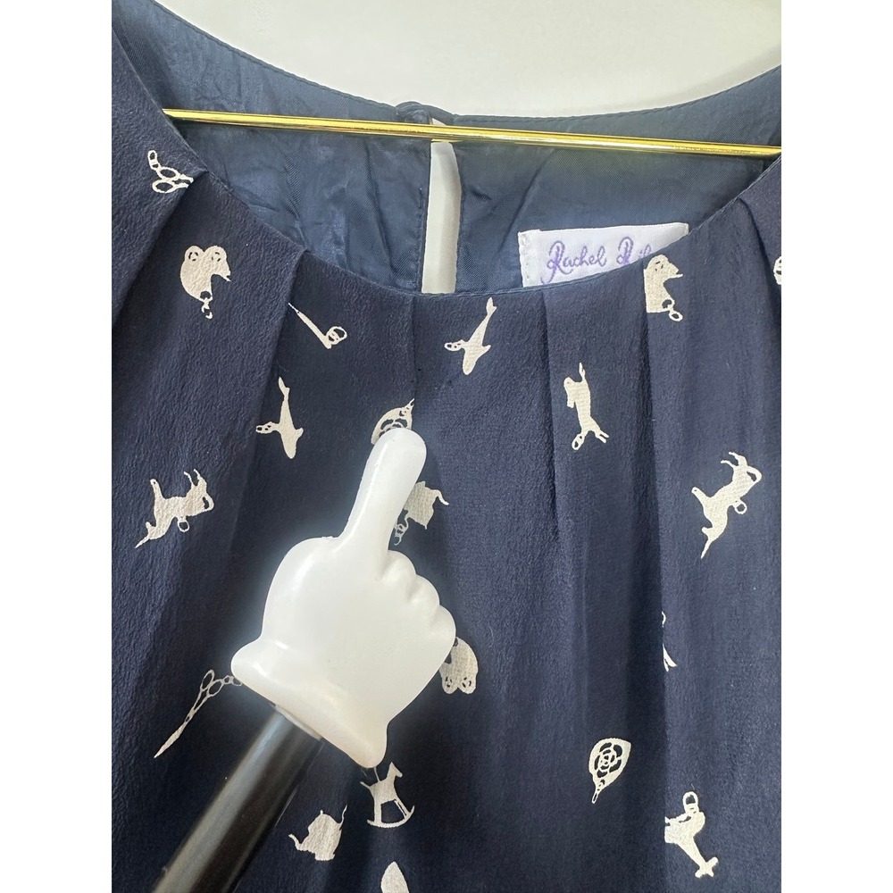 Rachel Riley Silk Dress Girls Size 7 Navy Toy Print Sleeveless Pleated Tie Waist - Picture 13 of 15
